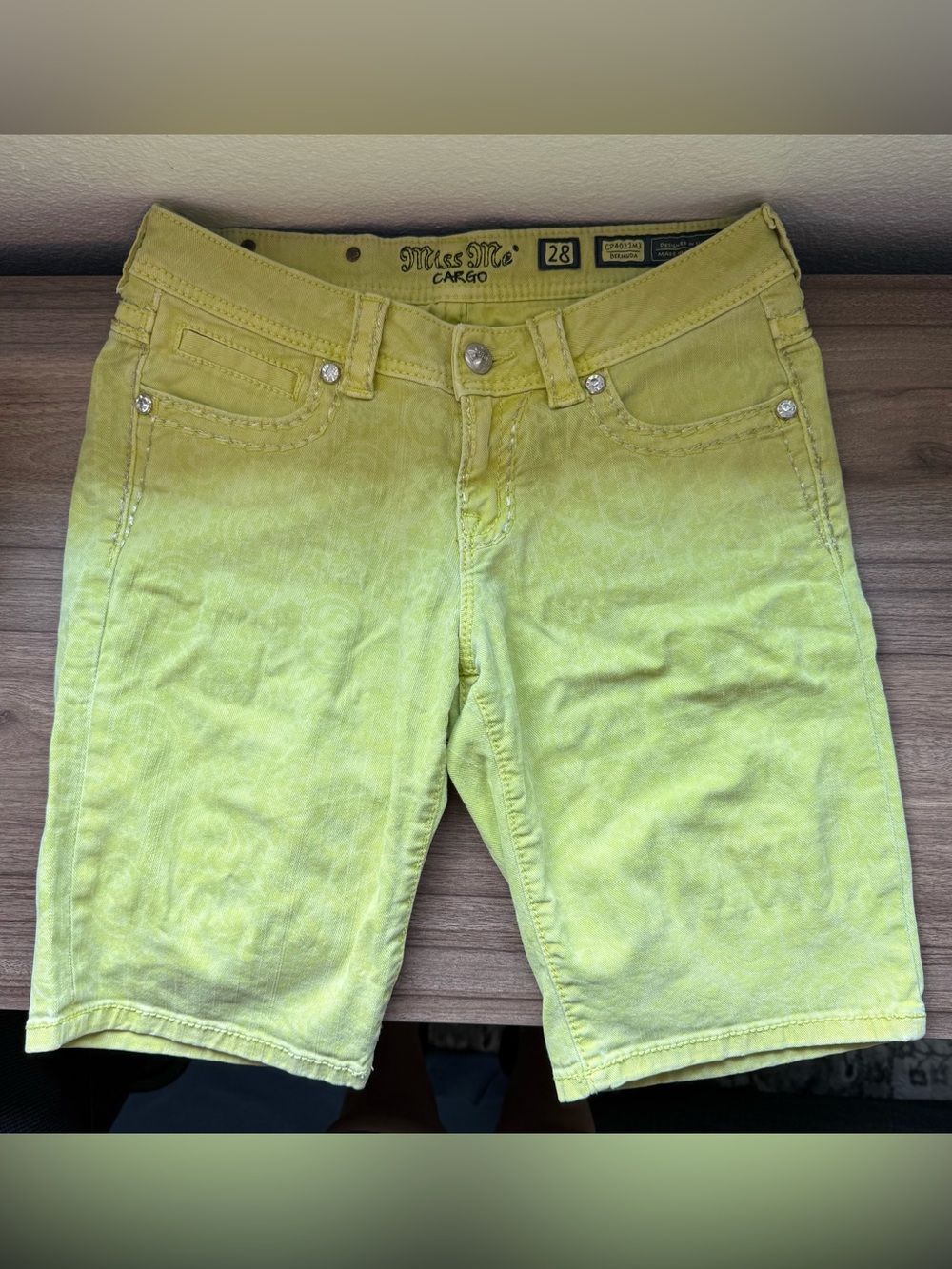 Miss Me Lime Yellow Denim Bermuda Shorts